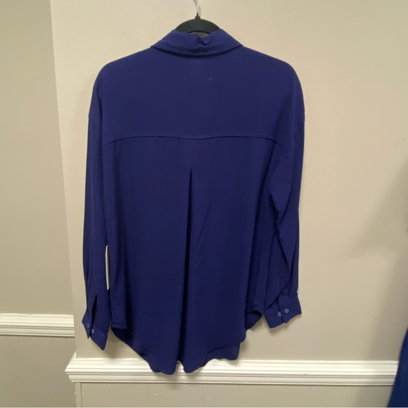 April Kiss Sz XL Dark Blue Linen Blend Button Down Shirt NWT - Picture 2 of 6